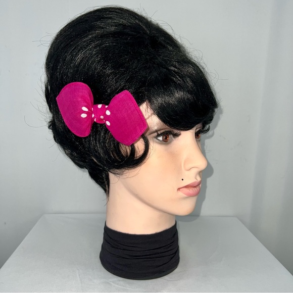 Pink and White Polka Dot Retro Bandana Knotted Hair Bow - Picture 3 of 11
